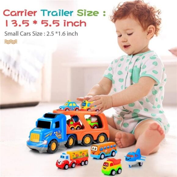 9 Pcs Cars Toys for 2 3 4 5 Years Old Toddlers, Big Carrier Truck with 8 Small - Picture 2 of 7
